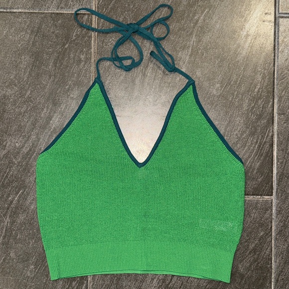 Free People Tops - Free People Out and About Green Solid Halter Top